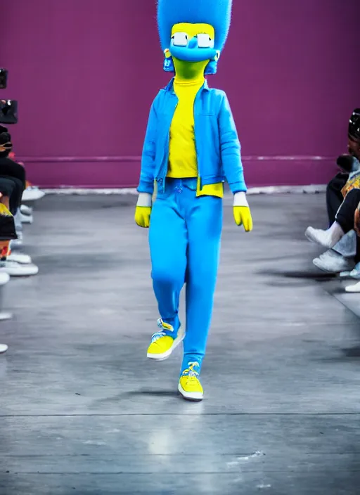 Image similar to hyperrealistic and heavy detailed air jordan runway show of marge simpson, leica sl 2 5 0 mm, vivid color, high quality, high textured, real life