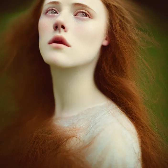 Image similar to Kodak Portra 400, 8K,ARTSTATION, Caroline Gariba, soft light, volumetric lighting, highly detailed, britt marling style 3/4 , extreme Close-up portrait photography of a beautiful woman how pre-Raphaelites,inspired by Ophelia paint, the face emerges from Pamukkale, hair are intricate with highly detailed realistic beautiful flowers , Realistic, Refined, Highly Detailed, interstellar outdoor soft pastel lighting colors scheme, outdoor fine art photography, Hyper realistic, photo realistic