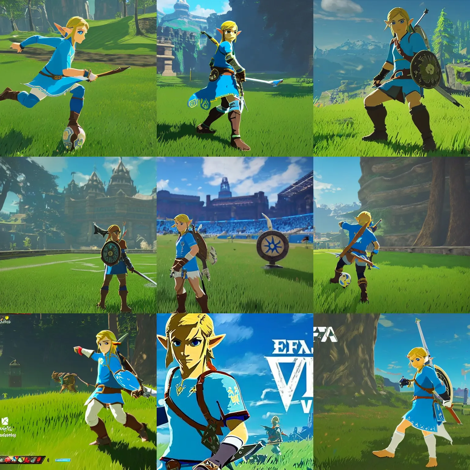 Prompt: screenshot of link zelda breath of the wild in fifa 2 1, manchester city, ea sport, rtx geforce experience, best graphics