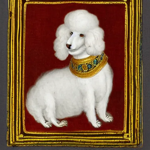 Prompt: portrait of a white poodle as an italian duchess, italo - byzantine era 9 0 0 ce