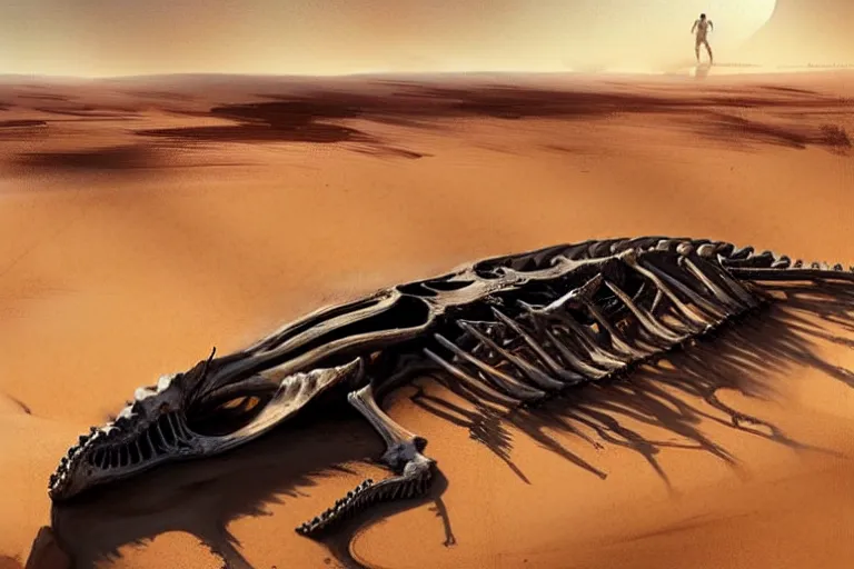 Prompt: whale skeleton on a desert, by greg rutkowski, trending on artstation, masterpiece