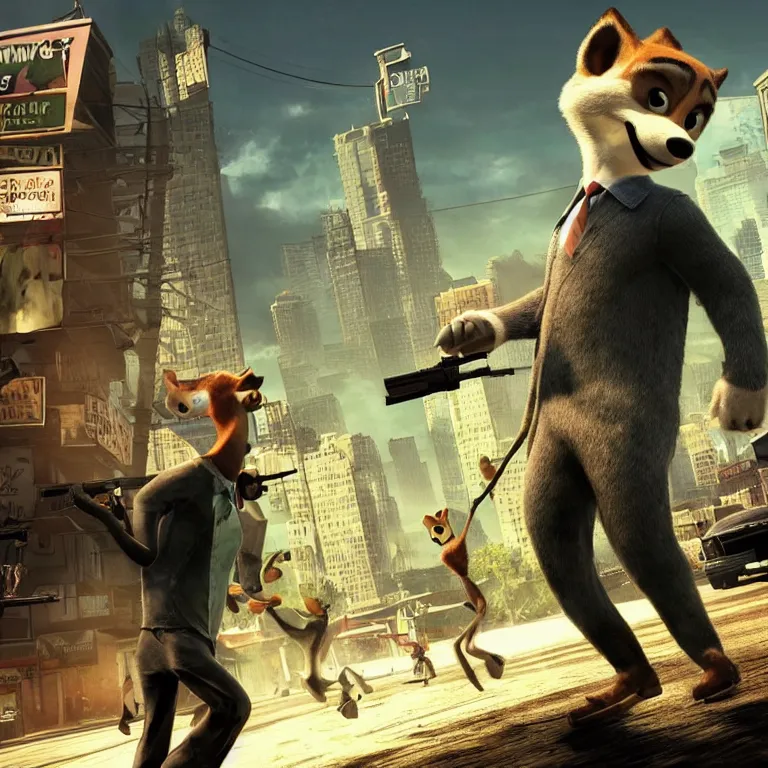 Prompt: max payne 4 set in zootopia