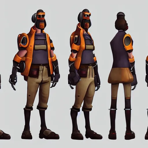 Image similar to character art of the engineer from team fortress 2, video game character art, concept art,