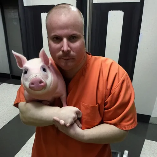 Prompt: inmate with cute mini pig head