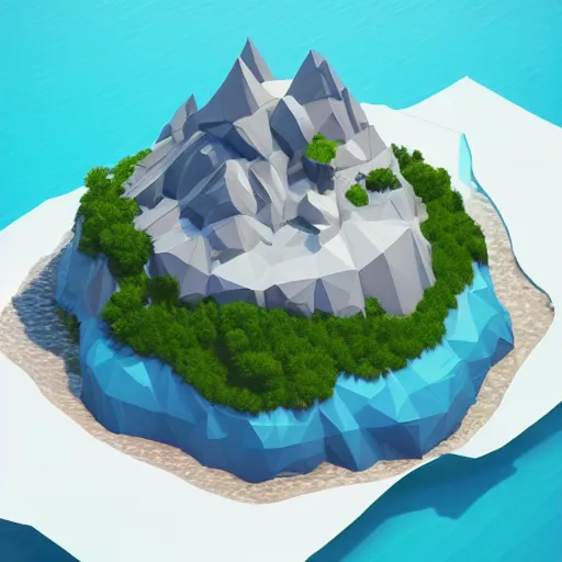 Image similar to a floating island on an ocean isometric art, low poly art, game art, artstation, 3D render, cgsociety, unreal engine 5