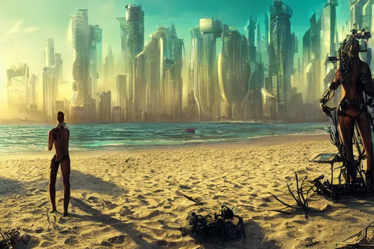 Image similar to cyberpunk beach, award winning, cinematic, intricate, 8k highly professionally detailed, HDR, CGsociety