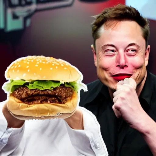 Image similar to elon musk eating a hamburger made of jeff bezos