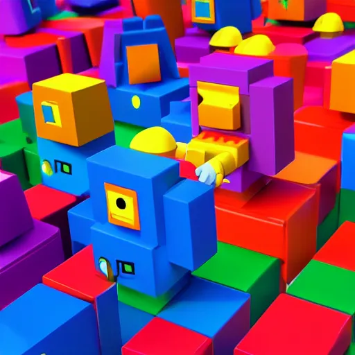 Prompt: high quality 3d render of block figures looking like roblox figures helping each other, bright and fun colors, octane render, trending on artstation