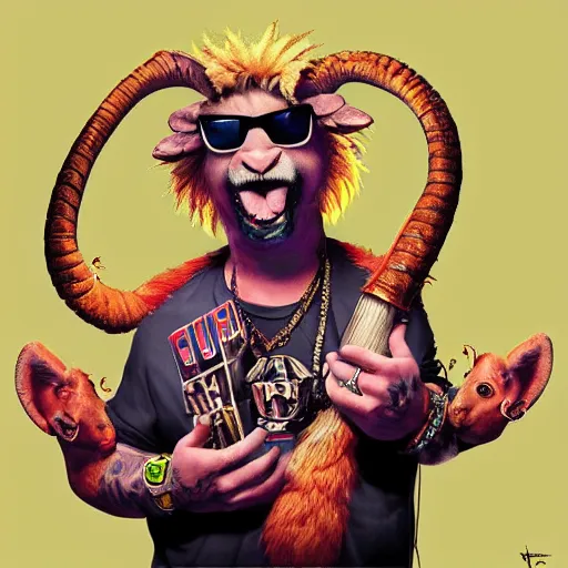 Image similar to epic album cover, baaah fieri, goat, trending on artstation, award-winning art