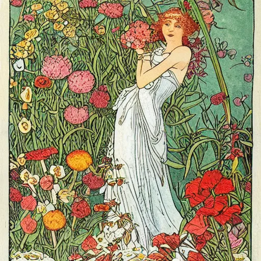 Prompt: a floral fantasy illustration by walter crane