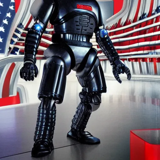 Image similar to iconic photo of robocop in presidential debate