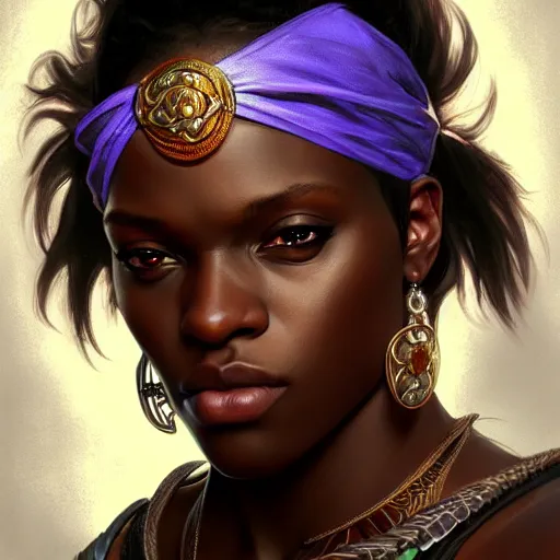 Image similar to KSI wearing a bandana, closeup, D&D style, fantasy, intricate, elegant, highly detailed, digital painting, artstation, concept art, matte, sharp focus, illustration, art by Artgerm and Greg Rutkowski and Alphonse Mucha