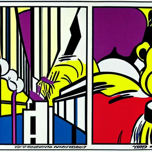 Image similar to roy lichtenstein,, pop art, comic book, architecture