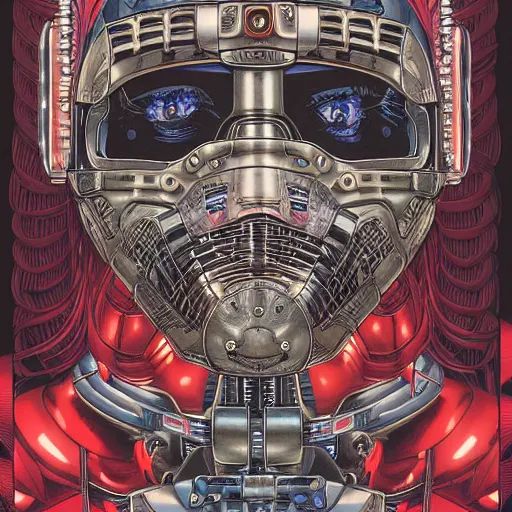 Image similar to portrait closeup of super contra robot, symmetrical, by yoichi hatakenaka, masamune shirow, josan gonzales and dan mumford, ayami kojima, takato yamamoto, barclay shaw, karol bak, yukito kishiro, moebius