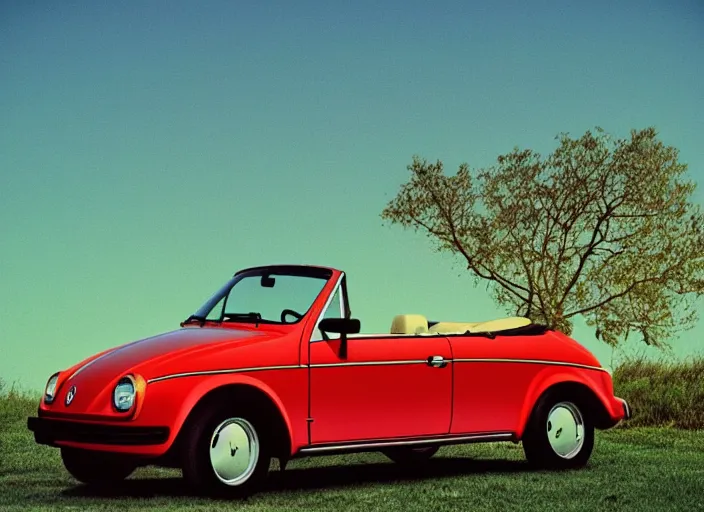 Image similar to retro color photo of a volkswagen cabriolet the 8 0's. gradient sky in the background