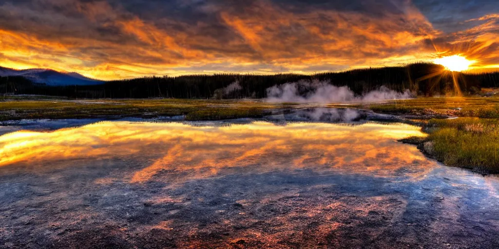 Prompt: yellowstone national park sunset, high detail, high definition, photorealistic, 8k