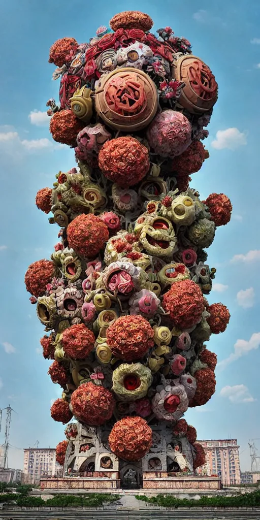 Image similar to colossal grotesque flower made from unfulfilled communist dreams in the middle of abandoned post soviet constructivist cityscape, Stalinist architecture, ultradetailed, Intricate by Hayao Miyazaki and Josan Gonzalez and Makoto Shinkai and Giuseppe Arcimboldo and Wes Anderson