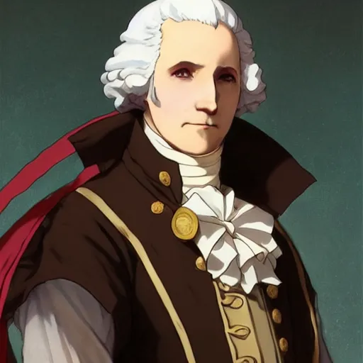 Image similar to george washington as an anime girl by krenz cushart and mucha and akihito yoshida and greg rutkowski, nier : automata inspired,