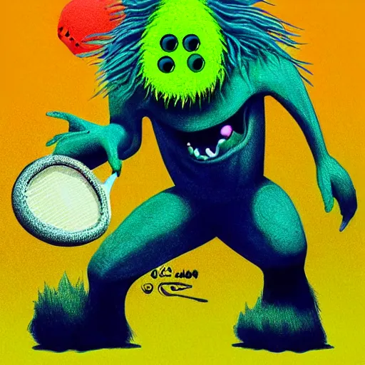 Image similar to a tennis ball monsters, colorful, digital art, fantasy, magic, chalk, trending on artstation, ultra detailed, professional illustration by basil gogos