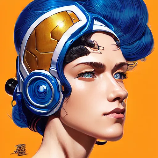 Image similar to head and shoulders portrait of a female Megaman, illustration, medium shot, intricate, elegant, highly detailed, digital art, ffffound, art by JC Leyendecker and sachin teng