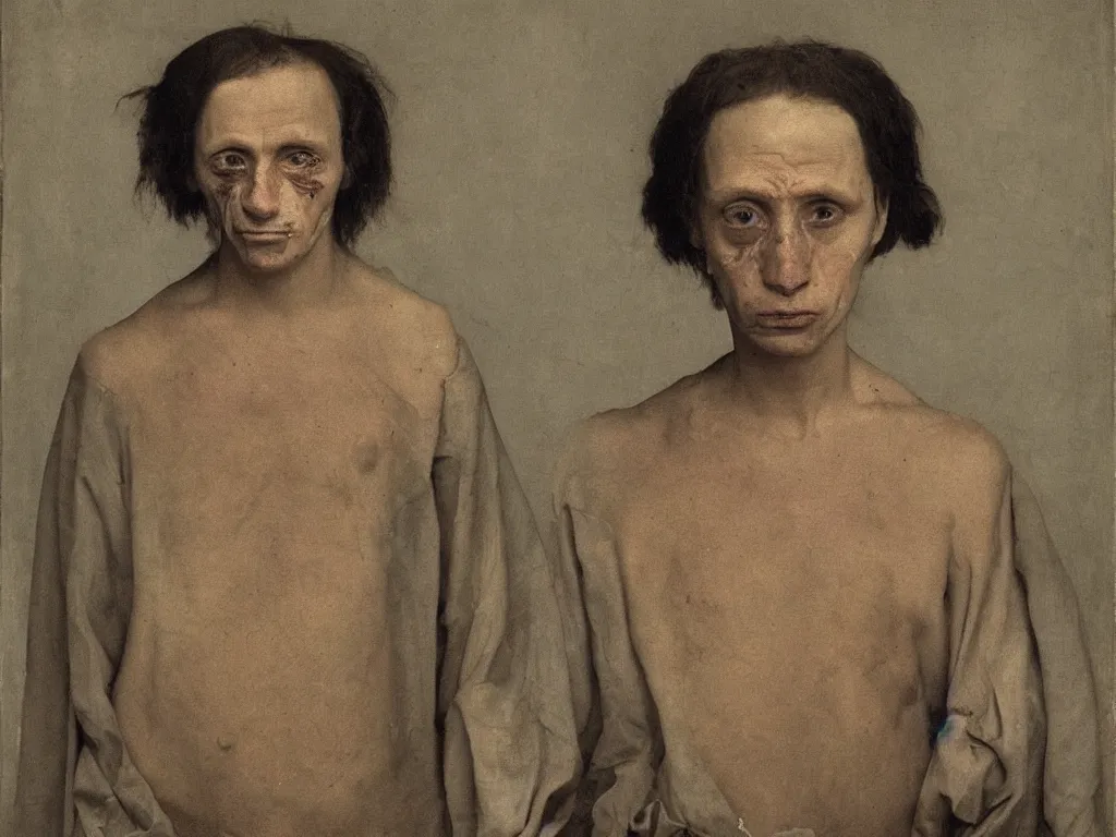 Prompt: portrait of a Meth addict. Painting by Zurbaran, August Sander.