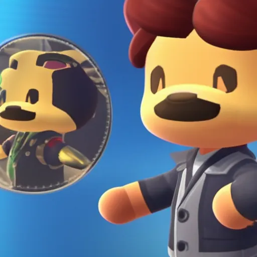 Prompt: Film still of Tony Stark, from Animal Crossing: New Horizons (2020 video game)