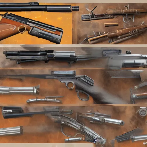 Prompt: kaleidoscope of machine guns, shotguns, rifles, revolvers, bullets, ultra-realistic, intricate details, 4k
