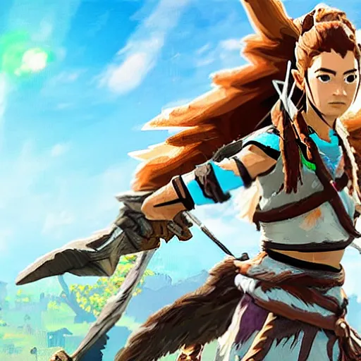 Image similar to Aloy from Horizon Zero Dawn in The Legend of Zelda Breath of the Wild