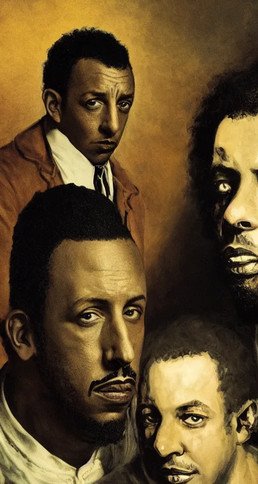 Prompt: adam sandler and kendrick lamar, detailed, 4 k, gothic, realistic, 1 9 3 0, by francisco goya