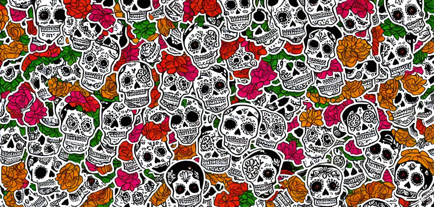 Prompt: mexican day of the dead, sticker style art, white background, trending on artstation, crop top, intricate