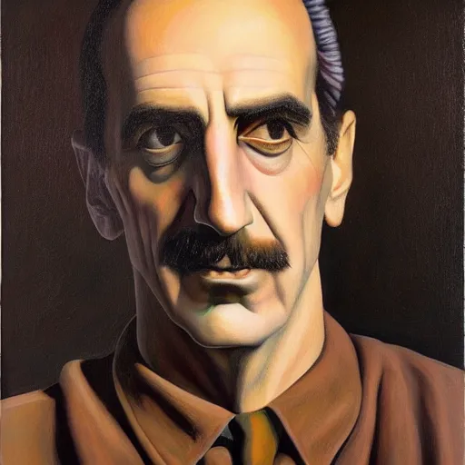 Image similar to frank zappa portrait, grant wood, pj crook, edward hopper, oil on canvas