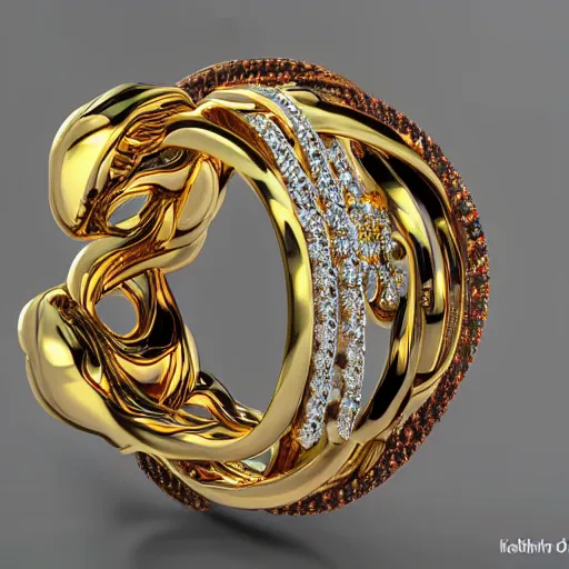 Image similar to ad for a complex golden ring with cameo and gems of a female mouth with a cyberpunk style, 8k, details, studio lighting, realism