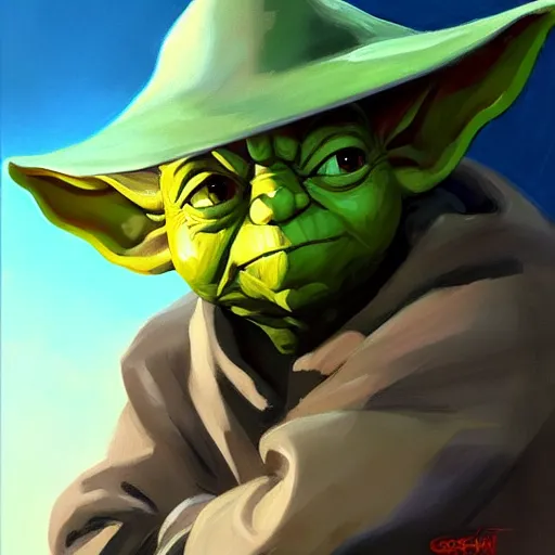 Image similar to greg manchess portrait painting of yoda as overwatch character, medium shot, asymmetrical, profile picture, organic painting, sunny day, matte painting, bold shapes, hard edges, street art, trending on artstation, by huang guangjian and gil elvgren and sachin teng