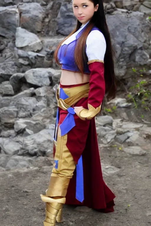 Prompt: full body photo of real - life katara from avatar the last airbender, cosplay, high heels