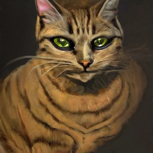 Prompt: old cyborg cat painting, museum quality, realistic, good lighting