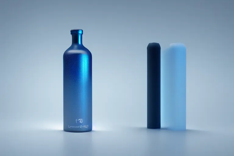 Image similar to futuristic ( water bottle designed by apple ) on a track, natural light, detailed, canon eos c 3 0 0, ƒ 1. 8, octane render, 3 5 mm, 8 k, medium - format print, blue light accents