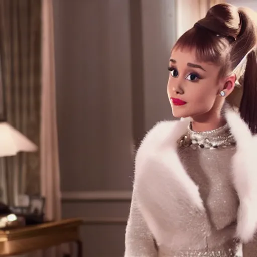 Prompt: still of ariana grande as audrey hepburn in biopic, 8 k