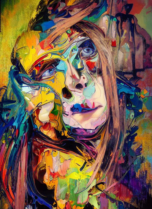 Prompt: abstract expressionism oil painting intertwined with a human head, spray paint texture, drips, impasto paint, 3 d graffiti texture, brushstrokes, abstract, highly detailed, hyperealistic fresh paint, harmonious, chaotic, colorfull, in the style of alphonse mucha