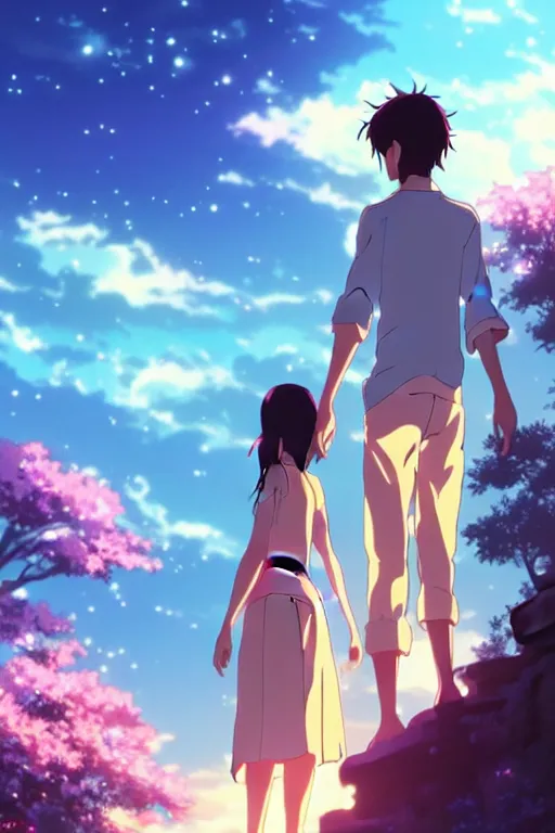 Prompt: fantasy romance movie poster by makoto shinkai, visually stunning, beautiful lighting