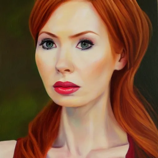 Image similar to Karen Gillan, oil painting, portrait