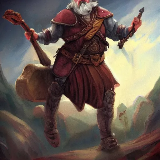 Image similar to a dnd dwarf riding a baguette, fantasy dnd painting, artstation,