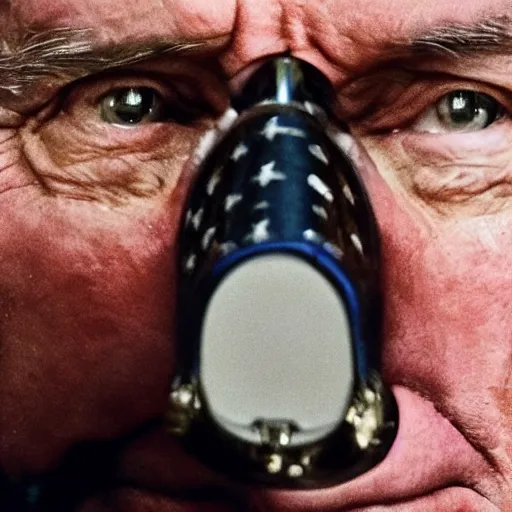 Image similar to uhd candid photo of joe biden wearing a real muzzle, with accurate face, uhd, studio lighting, correct face, photo by annie leibovitz