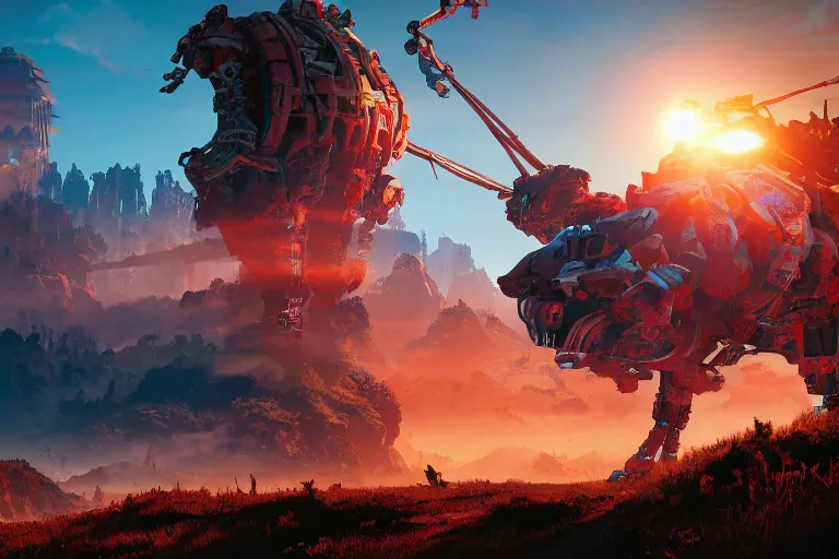 Image similar to scorcher machine mecanical creature robot of horizon forbidden west horizon zero dawn radiating a glowing aura global illumination ray tracing hdr fanart arstation by ian pesty and alena aenami artworks in 4 k