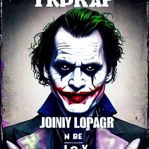 Image similar to prompt Johnny Depp as The Joker movie poster