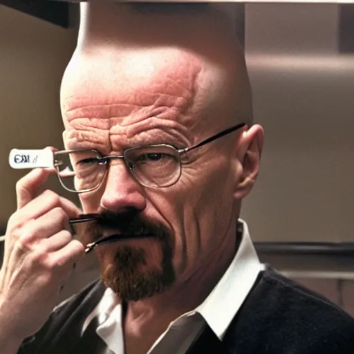 Image similar to walter white smoking in a mcdonalds bathroom