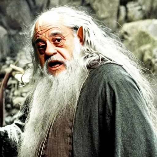 Image similar to A movie still of Danny Devito as Gandalf in Lord of the Rings