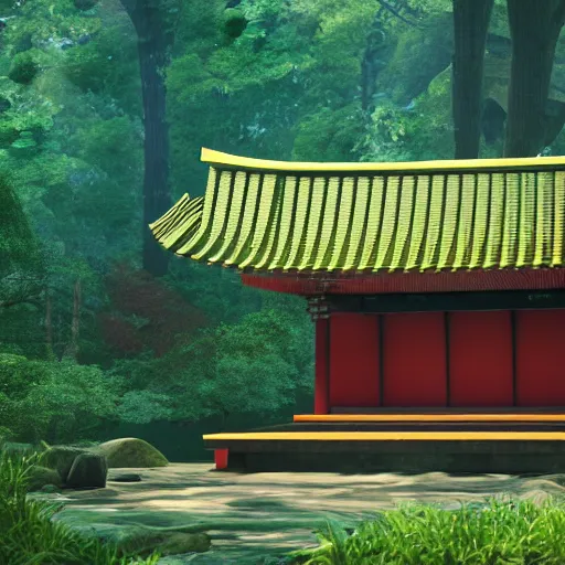 Prompt: an isometric 3 d render of a shinto shrine in the forest, isometric, octane render, unreal engine