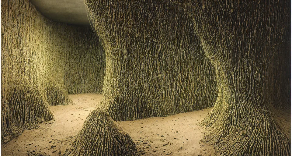 Image similar to IKEA catalogue photo, high end style car interior, sand piled in corners, dust, organic, vines, overgrown, tropical, by Beksiński