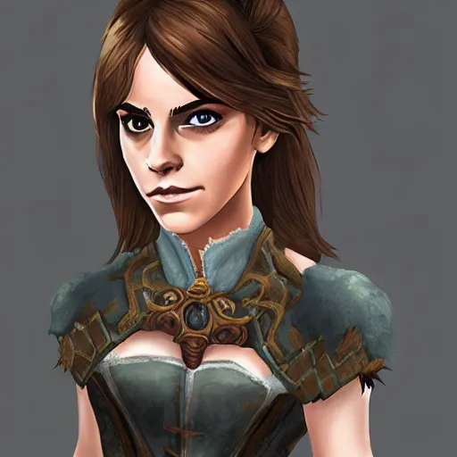 Image similar to Emma Watson in the style of the game World of Warcraft, with a background based on the game World of Warcraft, detailed face, old 3d graphics