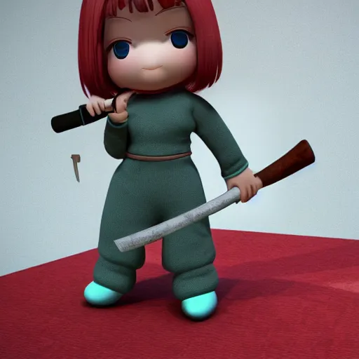 Image similar to cute fumo plush of a girl with a giant hammer, vray